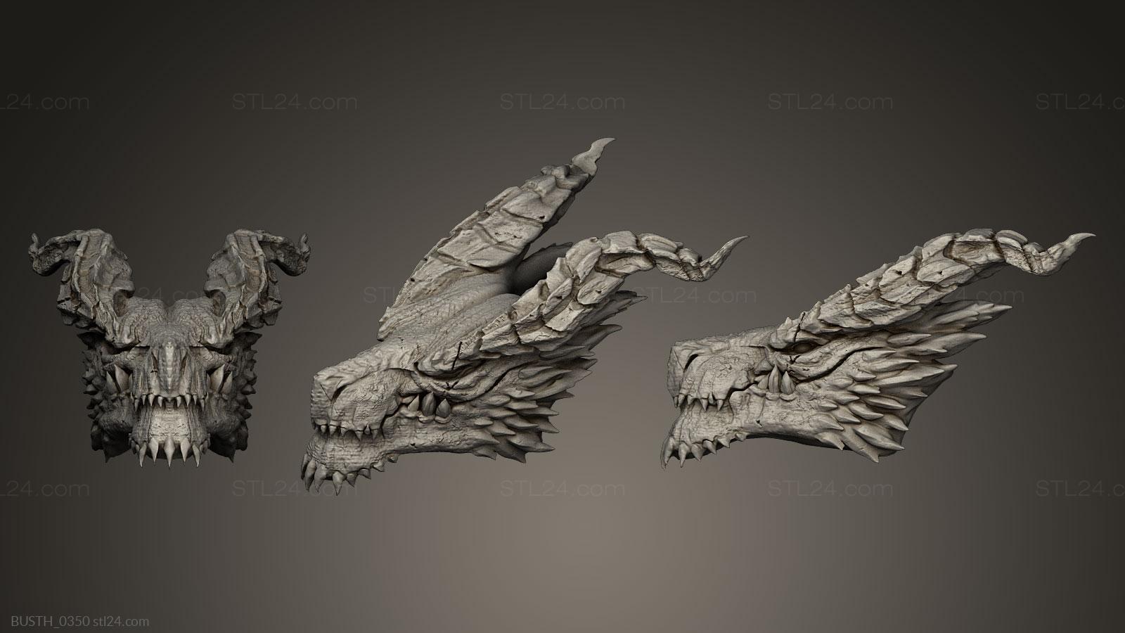 Бюсты монстры и герои (Голова дракона, BUSTH_0350) 3D модель для ЧПУ станка